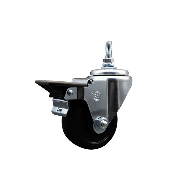 Service Caster 3 Inch Soft Rubber 38 Inch Threaded Stem Caster with Brake SCC-TS20S314-SRS-PLB-381615 - main